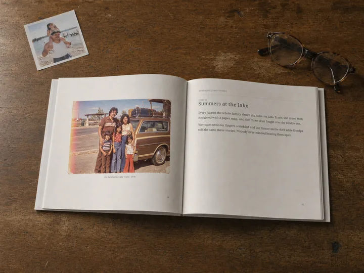 The open book: a 1978 road-trip photo facing the story of summers at the lake